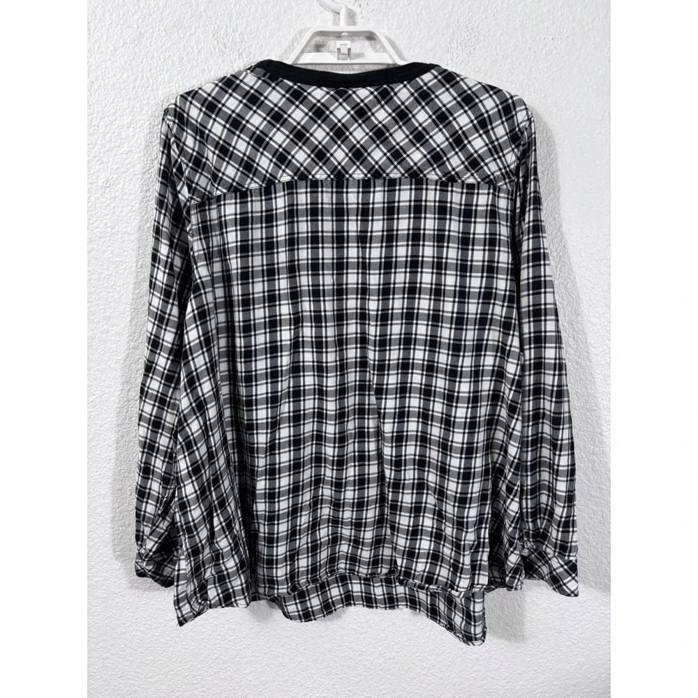 Torrid Plaid Blouse Womens 3 Black White Lace‎ Up Front Utility Pockets Cotton